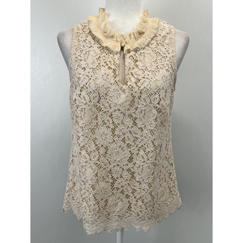 J. Crew Sleeveless Lace Overlay Top Sz Small Ruffle Collar Career Royal Core